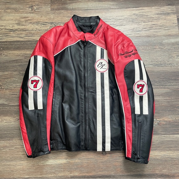 Men’s Leather Racing Motorcycle Jacket, Large/XL, Great Con., Beau Rivage Biloxi - Picture 1 of 13
